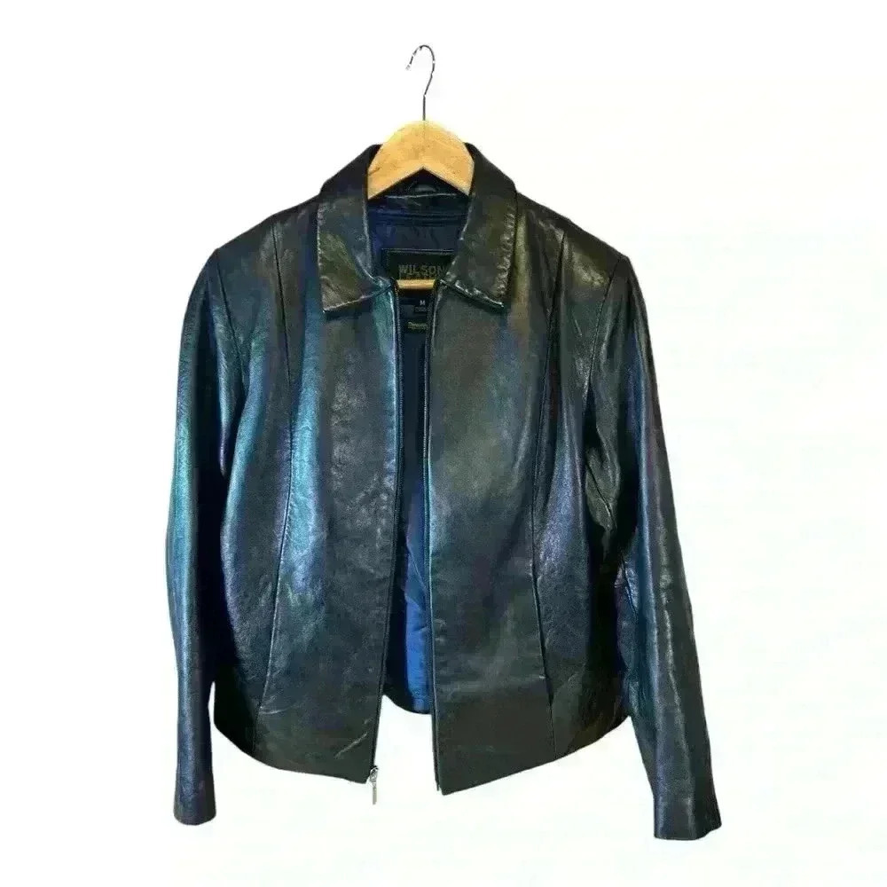 Wilsons Leather Pelle Studio Jacket Women Size Medium Full Zip Black Solid - Picture 12 of 16